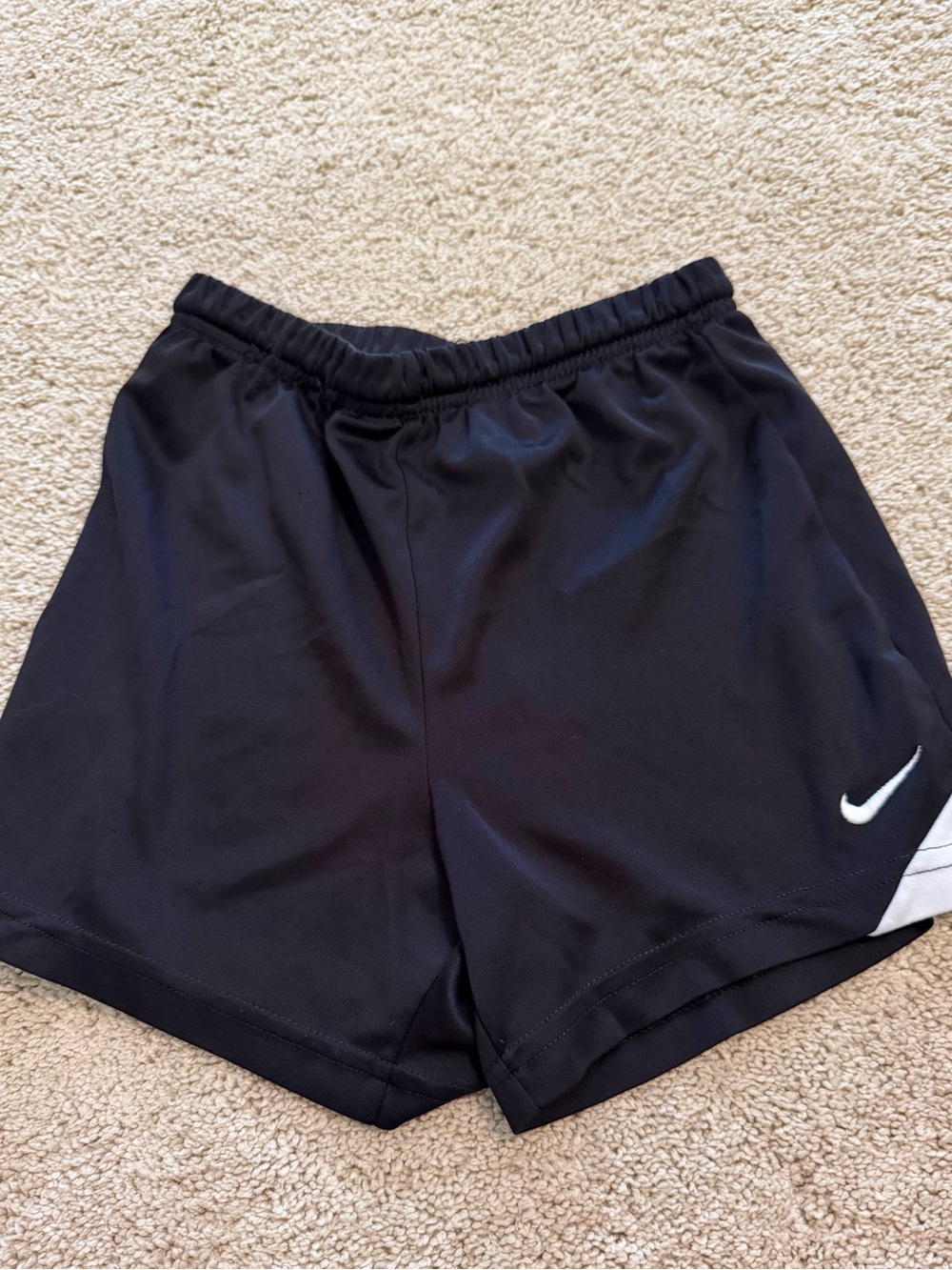 XS Nike Boys Black Athletic Shorts with White Swoosh